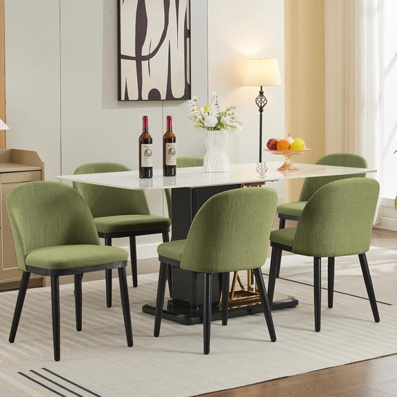 Upholstered Dining Chairs Set of 6,Modern Fabric Dinner Chairs with Wood Legs,Large Dining Room Kitchen Chairs with High Back and Deep Seat for Dining Room Kitchen Restaurant,Green