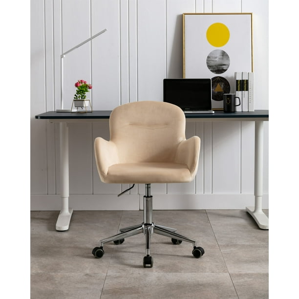 Home Office Chair Computer Chair Velvet Shell Accent Chair Desk Chair With Metal Base Modern Adjustable 360 Swivel Arm Chair Upholstered Vanity Chair Task Chair For Office Home Beige Walmart Com Walmart Com