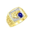thumbnail image 4 of RYLOS Men's Rings Yellow Gold Plated Silver Rings Lucky Nugget Horse Head 6X4MM Gemstone & Diamond Ring Lapis September Birthstone Rings For Men Size 12, 4 of 8