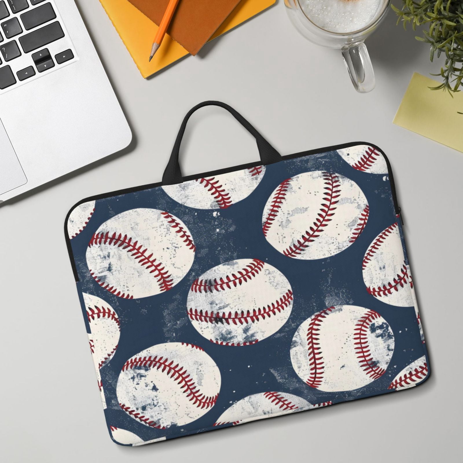 Laptop Sleeve Bag For Women Men 14inch Waterproof Durable Protective Computer Carrying Cover Handle Laptop Case Bag Vintage Baseball Theme Retro Sport Style Worn Leather Baseballs