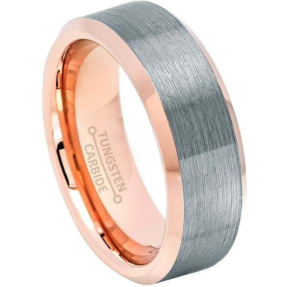 2-Tone Rose Gold Tungsten Wedding Band Brushed Beveled Men's Tungsten Anniversary Ring JATN742s10