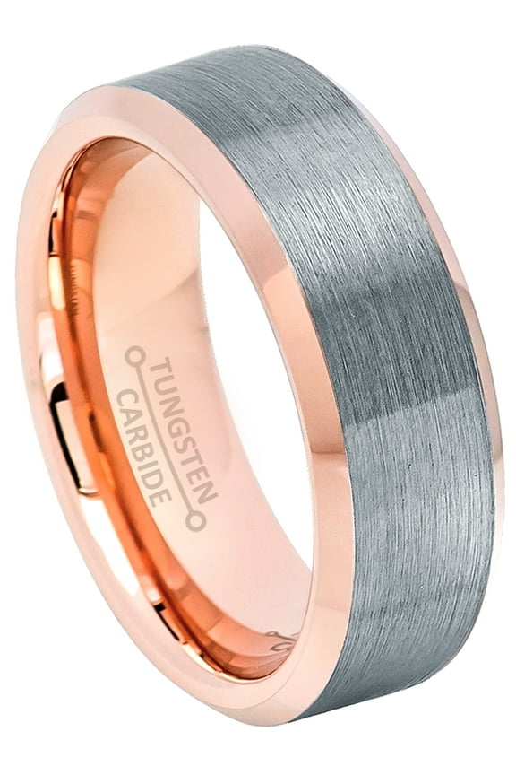 2-Tone Rose Gold Tungsten Wedding Band Brushed Beveled Men's Tungsten Anniversary Ring JATN742s13