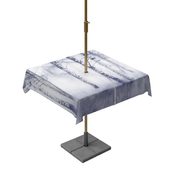 Square Outdoor Tablecloth with Umbrella Hole Winter Trees Outside Table Cloth Waterproof Patio Table Cover Blue Purple Withered Birch Tree Branch Zipper Tablecloths for Picnic Camping 54x54 Inch