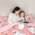 thumbnail image 4 of Homewish Cartoon Halloween Ghost Full Size Comforter Sets,Spider Web Bat Pattern Bedding Comforter Set,Blush Pink White,Pink Reversible,3 Pieces,1 Comforter and 2 Pillowcases, 4 of 7