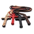 thumbnail image 2 of Catholic Cross Necklace Wooden Beads Rosary Religious Jesus Carved Jewelry Chain, 2 of 16