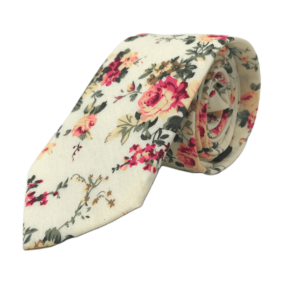 Urban-Peacock Men's Fashion Wedding Floral Slim Necktie: Cream