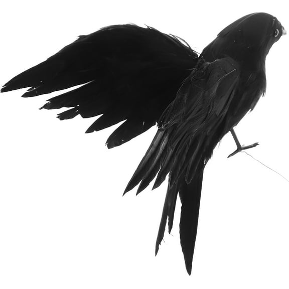 LEORX Realistic Black Crow Ornament Made of Goose Plume and Wood for Haunted House Props