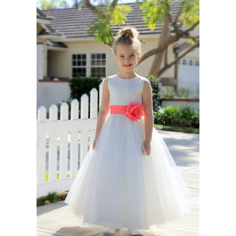 Ekidsbridal V Back Lace Edge Ivory Flower Girl Dresses Baptism