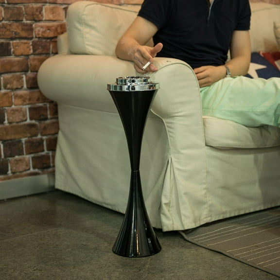 Floor Standing Ashtray with Lid 24 In. Height, Black Retro, Self-Cleaning, Waterproof