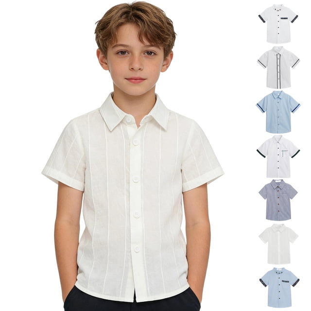 WENXIAOO Boys Button Down Shirt Casual Comfortable Kids School Uniform Button Down Shirt for Summer