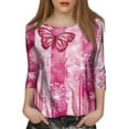 thumbnail image 4 of NAMTYQX Pink Cancer Shirts for Women Stretchy Trending Scoop Neck Loose Fit Pink Size 3XL, 4 of 5