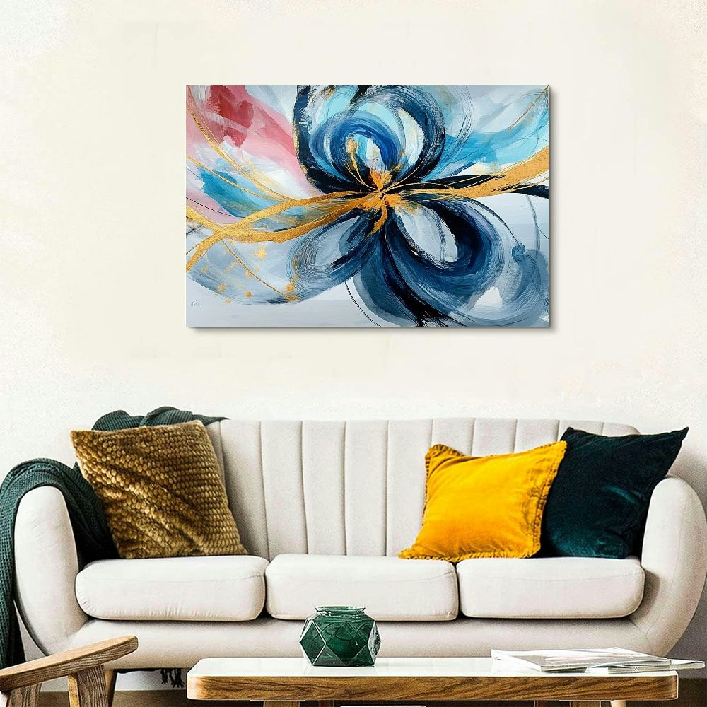 BROOKMAPLES Modern Large Abstract Wall Art - Bright and Design - Blue and White Canvas Picture Artwork & 30x60 Inches Wall art for living room and office Oversized Abstract wall Decor 36x24in
