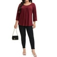 thumbnail image 4 of Agnes Orinda Women's Plus Size Tops Long Sleeve Crochet Panel Hollow Out Pleated Casual Tunics Blouse 4X Burgundy, 4 of 7
