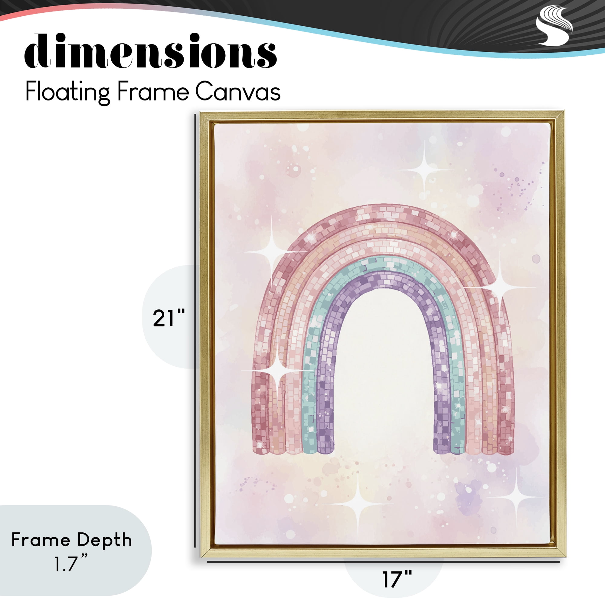 Stupell Industries Pastel Disco Rainbow Sparkles Gold Framed Floater Canvas Wall Art, design by Lil' Rue