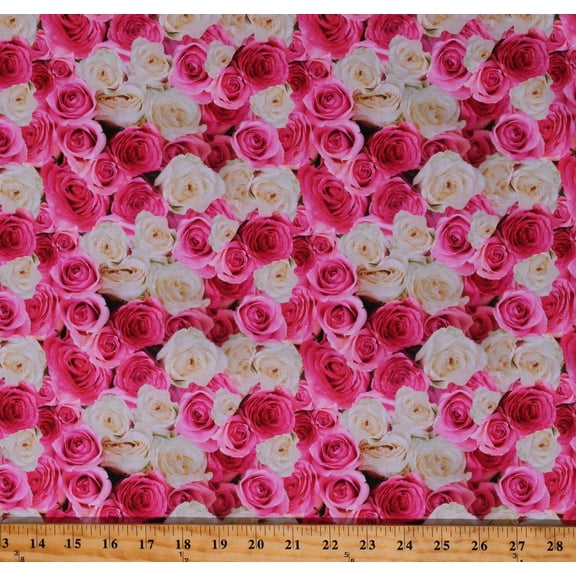 Cotton Pink Roses Flowers Floral Valentine's Day Garden Cotton Fabric Print by the Yard (CA61220-062322)
