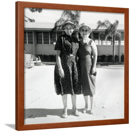 Elderly Sisters Pose on Vacation in Florida, Ca. 1966. Framed Print Wall Art By Kirn Vintage