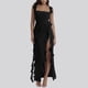 thumbnail image 3 of Vestido largo sin mangas sexy con abertura alta y volantes para mujer, color liso, poliéster y spandex, XS-L-XL, 3 of 5