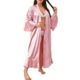 thumbnail image 2 of DYMADE Women's Plus Size Satin Lingerie Robe Kimono Nightgown Long Sleeve Sleepwear Nightdress, 2 of 5