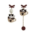 thumbnail image 5 of Pendientes de diseño propio con forma de taza de té y gatito, con forma de aguja de plata S925, largos y asimétricos con borlas H5655, 5 of 5