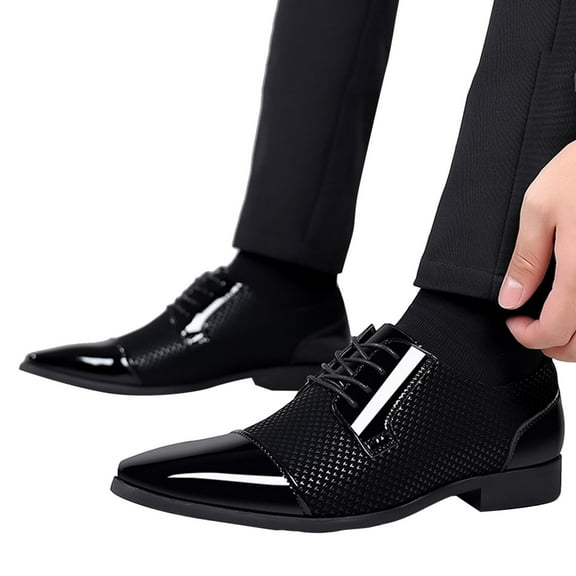 Mens Oxford Plain Toe Dress Shoes Comfortable PU Leather Block Heeled Business Work Shoes