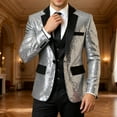 thumbnail image 2 of KHONTS Men's Sequin Blazer Tuxedo Party Prom Wedding Tuxedo One Button Jacket Silver XL, 2 of 6