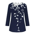 thumbnail image 6 of CYMMPU Tunic Tops 3/4 Sleeve Flower Printed Crew Neck Loose Fit Blouses for Women Dressy Casual Spring Tops Fall Fashion Shirts Lightweight Basic T-Shirts Navy L, 6 of 6