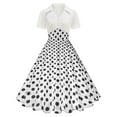 thumbnail image 2 of Cavosen 1950s Women's Cocktail Dresses White Vintage Retro Short Sleeve V Neck Collar Button Front A-Line Tea Length Dresses Polka Dots Print Elegant Bodycon Party Dress S, 2 of 6
