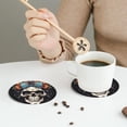 thumbnail image 6 of Gaeub Bow Flower Skull Print 6 Pcs Leather Coasters for Drinks ,Drink Coasters Sets,Drink Table Cup Coasters for Living Room Kitchen Coffee Decor,Round Shape, 6 of 7