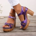 thumbnail image 2 of Rokment Womens Glitter Metallic Platform Chunky Block High Heels Dress Sandals Trendy Casual Comfortable Leather Orthopedic Dressy Pumps Walking Summer Shoes Purple Size 6.5, 2 of 7