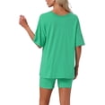 thumbnail image 3 of Pijamas para mujeres INSPIRE CHIC de 2 piezas, camiseta de cuello en V oversized, traje reversible de entrenamiento, camisetas, pantalones cortos de ciclista, conjunto de lounge L verde, 3 of 5