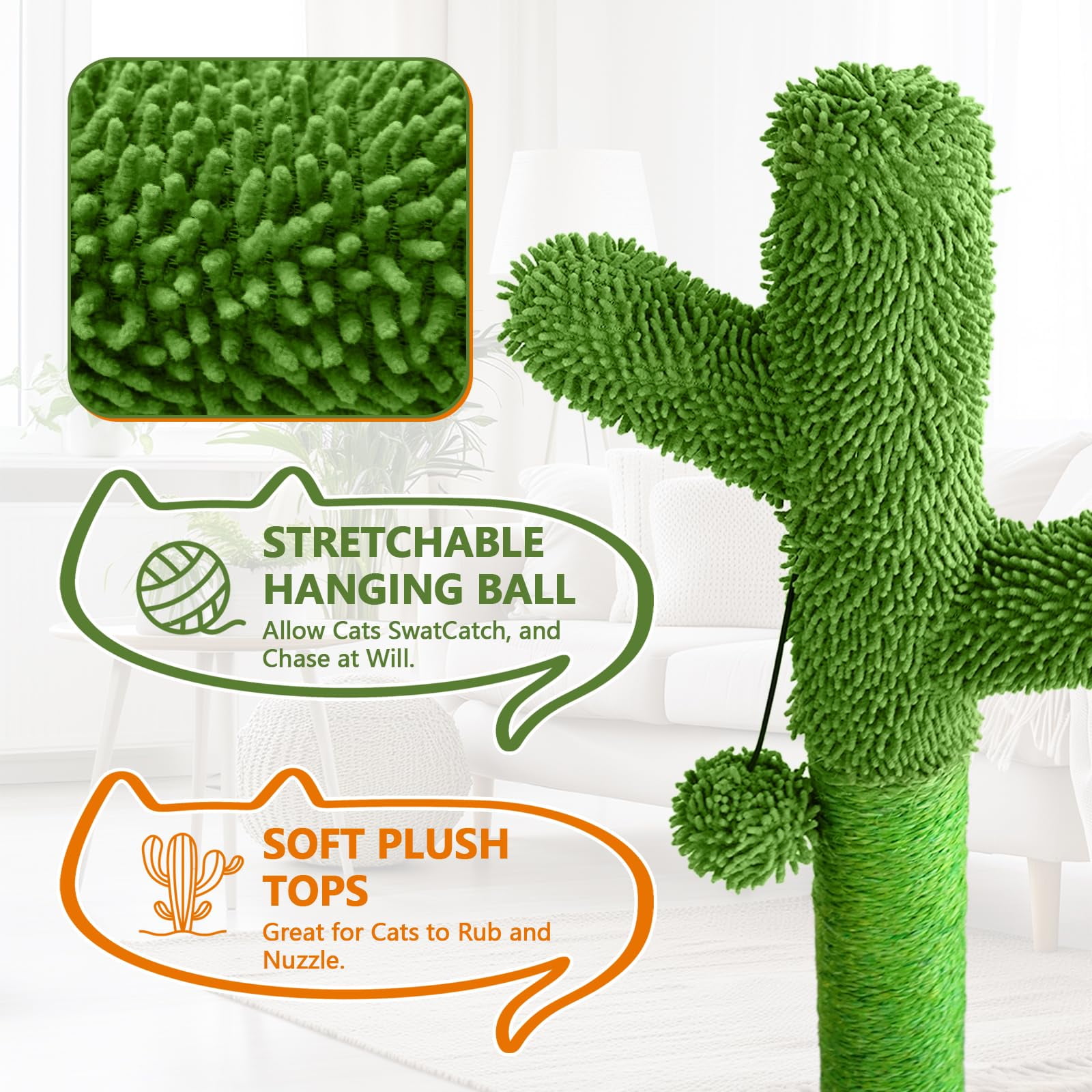 New DIY Cactus Cat Scratching Post - 9+ Custom Installation Styles , Modular Sisal Scratcher with Self-Grooming Brush & Ball Toy , Customizable Cat Furniture for Indoor Cats & Kittens