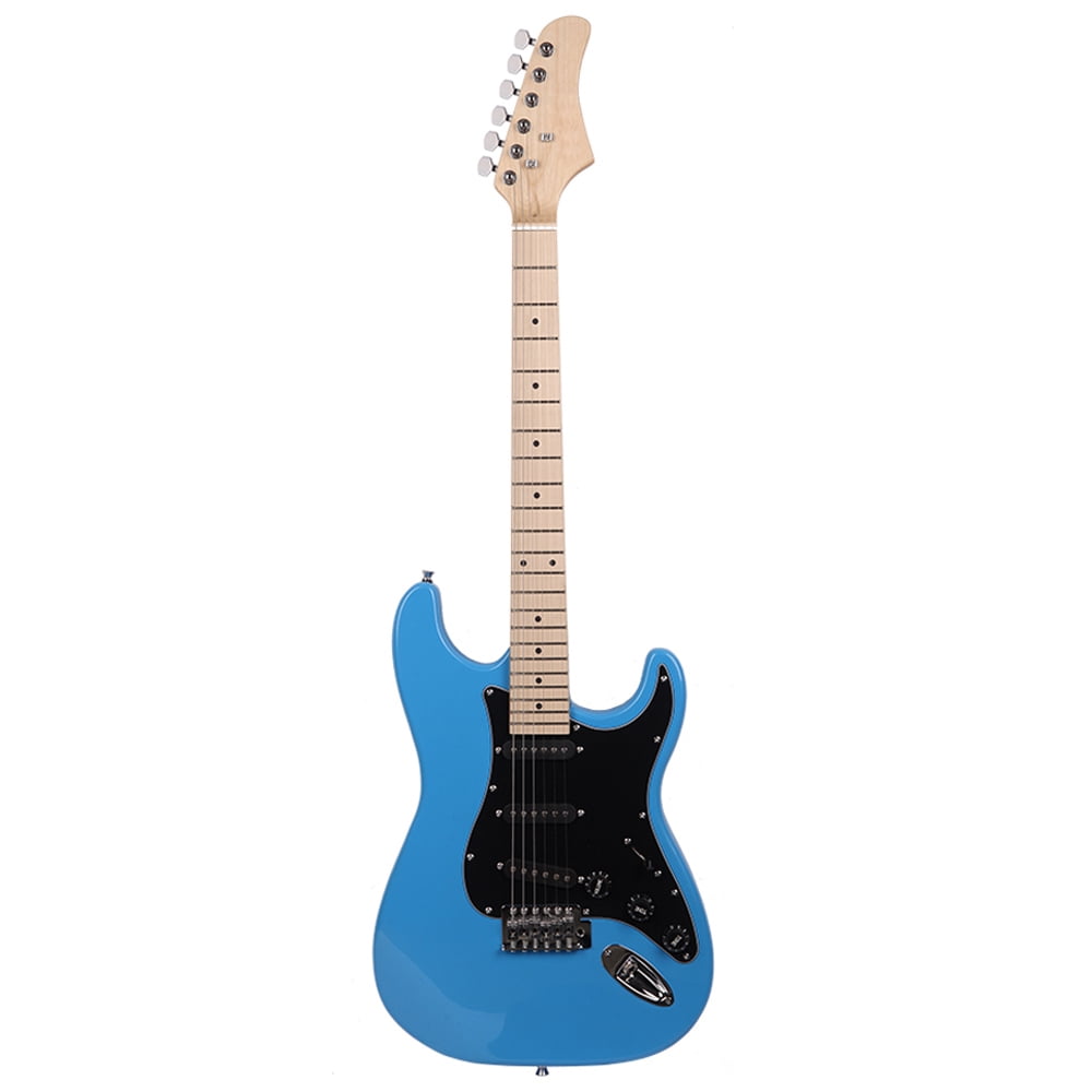Blue Stylish Electric Guitar with Black Pickguard Dark Blue Guitars Case and Accessories Pack Beginner Starter Package