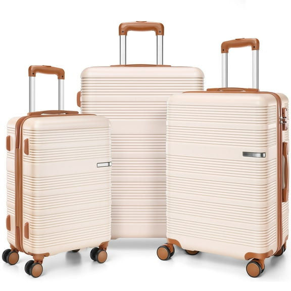 HOTEEL Luggage 3 Piece Set, Suitcase Set with Spinner Wheels & TSA Lock Hardside Lightweight Luggage Set 20in 24in 28in, Beige