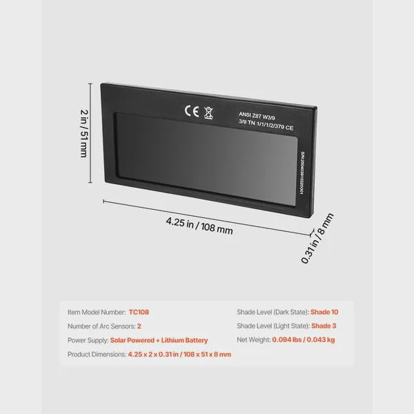 BENGPAOBA-Auto Darkening Welding Lens 4.25” x 2” - Shade 10 True Color Lens with Dual Arc Sensors & Gold Coating - Compatible with Most TIG, MIG, MMA, and ARC Welding Helmets
