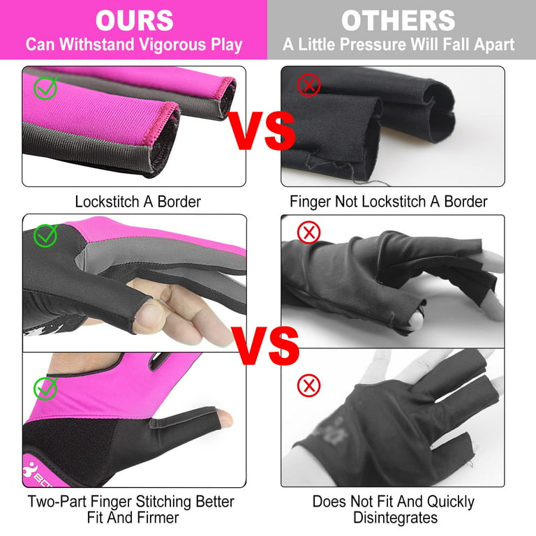 BOODUN Billiard Glove -skid Breathable Cue Sport Glove 3 Finger Super  Elastic Sports Glove Fits on Left or Right Hand 