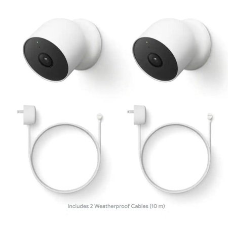 Restored Google GA03781 Nest Cam Battery Security Camera 2Pack, 2 Weatherproof Cables 10M (Refurbished)