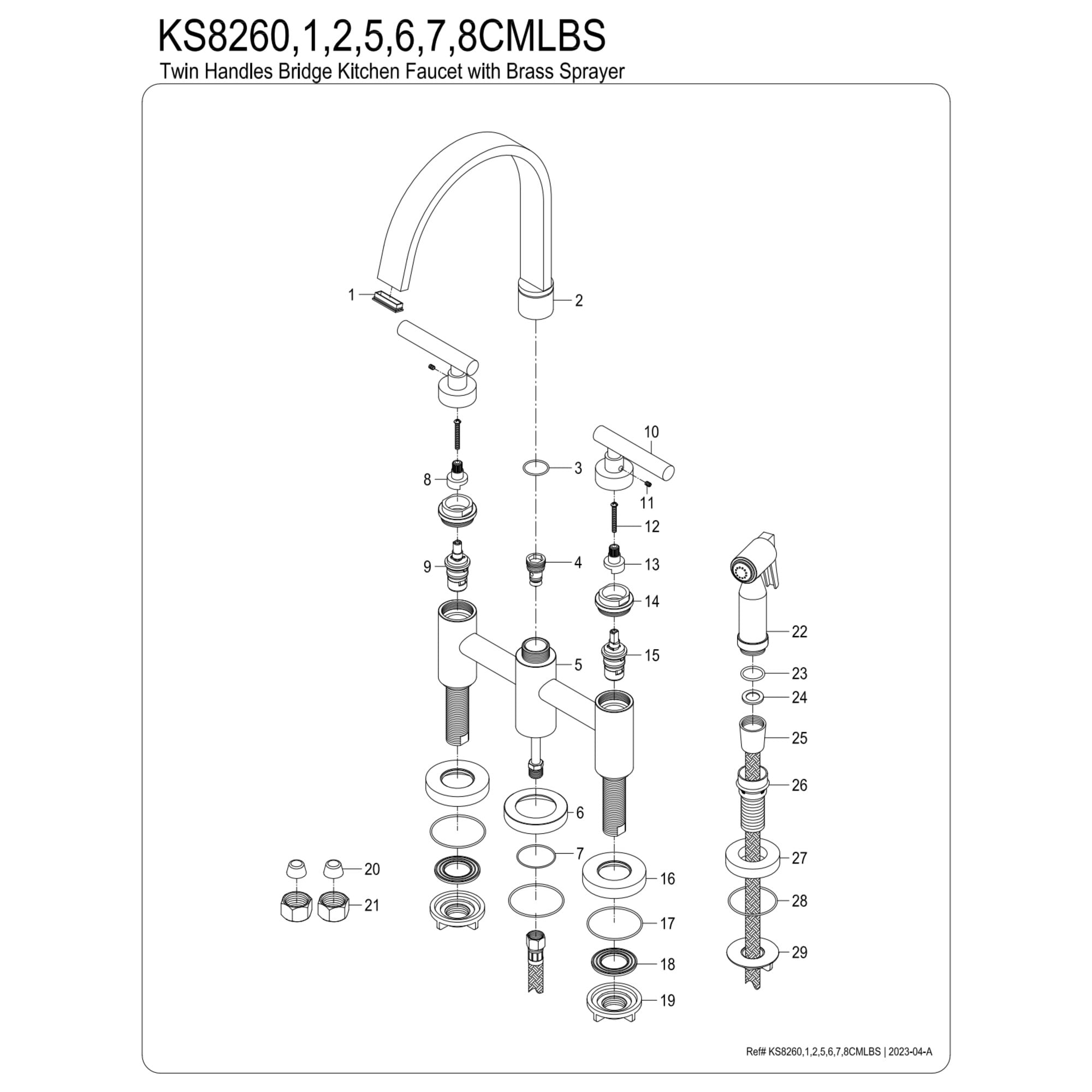 Kingston Brass KS8267CMLBS Manhattan Bridge Kitchen Faucet with Brass Side Sprayer, Brushed Brass