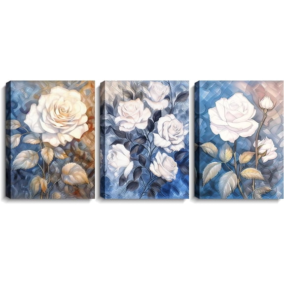 Hieng 3 Piece Flower Wall Art Gold Floral Canvas Print Wall Decor Black Picture Abstract Lotus Painting Contemporary Artwork Home Decoration for Living Room Bedroom(only canvas)