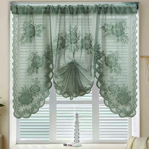 XmhyTop-A Curtain 1 Piece 100x150cm Easy Install Pull Through Pole Design, Romantic Lace Curtains for Bedroom,Green