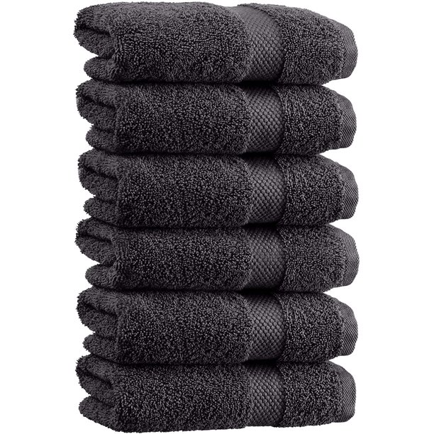 Luxury Black Hand Towels Soft Cotton Absorbent Hotel Towel 6Pack