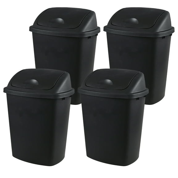Xyskin 4-Pack 10 Gallon Trash Can, Plastic Swing Top Kitchen Garbage Trash Can (Black)