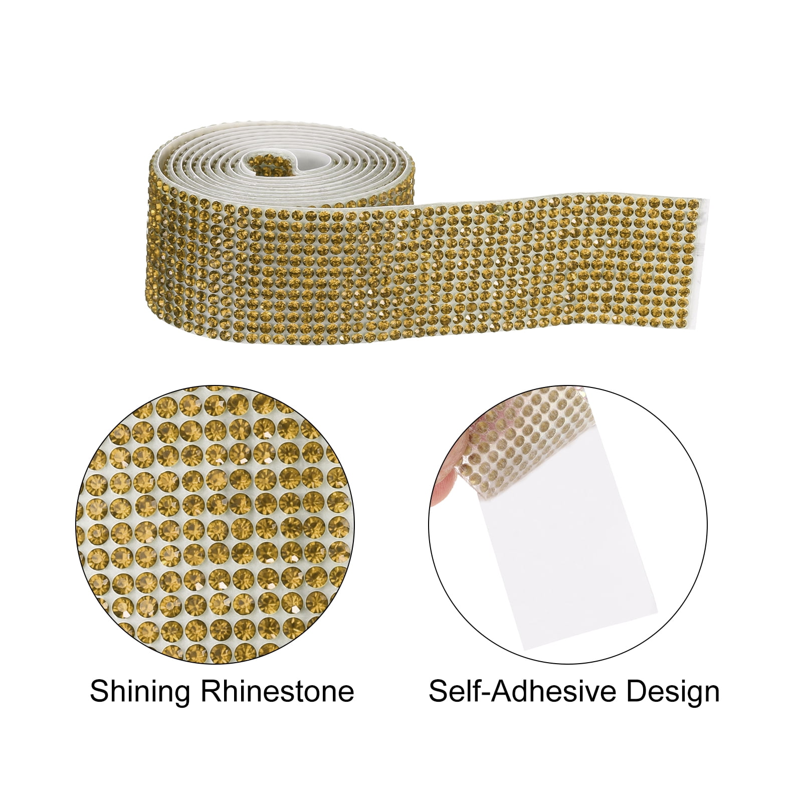 Uxcell 6 Rolls Self-Adhesive Rhinestone Ribbon for DIY Arts Crafts, Mineral Gold