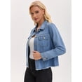 thumbnail image 2 of DARING DIVA Women's Long Sleeve Lightweight Frayed Hem Jean Shacket 2XL Blue, 2 of 7