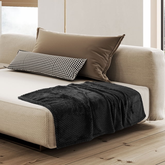 Manta de Cama de Lujo PiccoCasa de Forro Polar Tejido para Cuna/Cama de Niños Negra