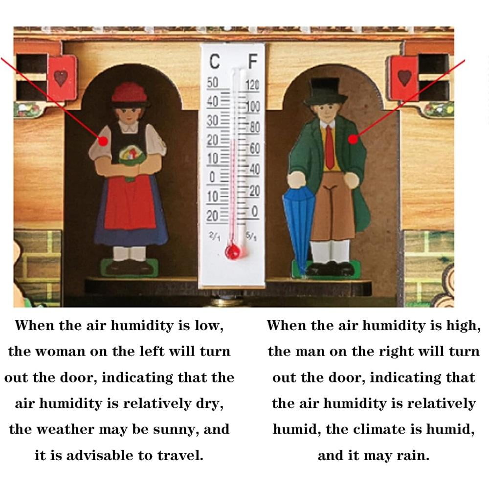 Creative Wooden House Barometer Thermometer,Wall Mounted Weather Hygrometer Home