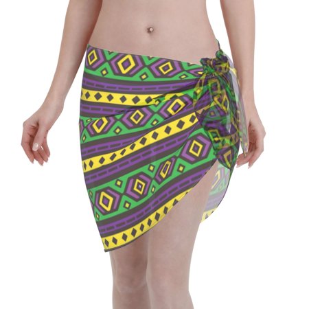 Coaee Carnival Mardi Gras Women s Short Sarongs Beach Wrap Sheer Bikini Wraps Chiffon Cover Ups for Beach  Swimming  Holiday