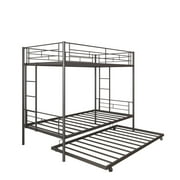 Twin Over Twin Bunk Bed with Trundle, Metal Space-Saving Design For Young Teens and Adults, Easy Assembly, K86