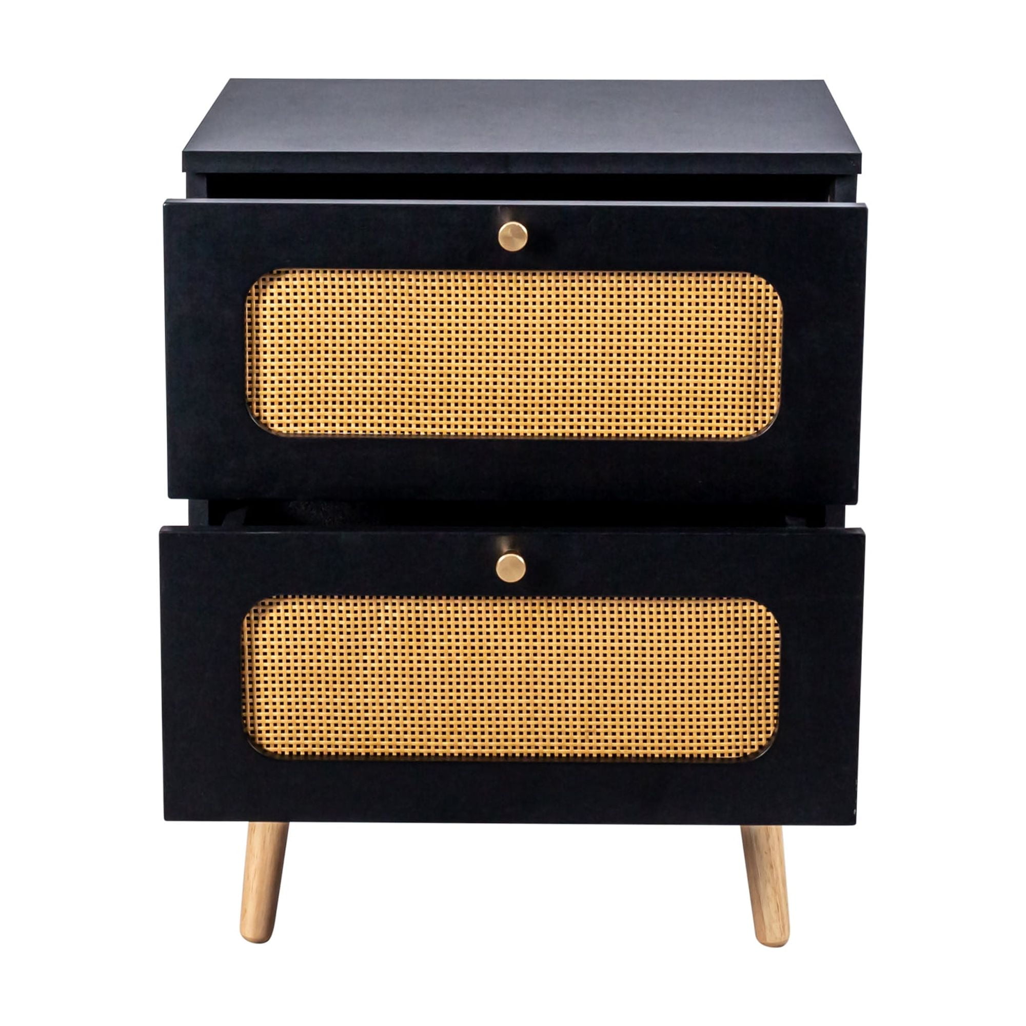 2-drawer Rattan Nightstand for Bedroom and Living Room, End Table, Side Table with 2 Hand Made Rattan Decorated Drawers
