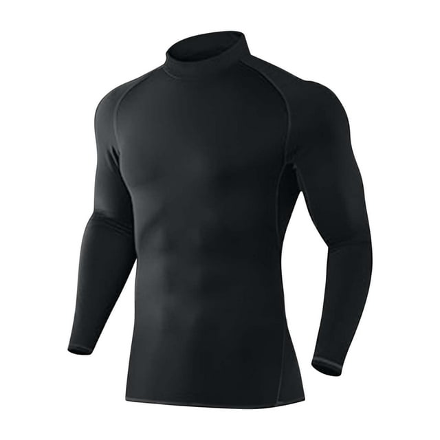 Men's Solid Color Long Sleeve Stand-Up Collar Fleece Warm Fitness High-Stretch Sports Top