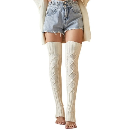 

FOCUSNORM Women Elegant Cable Knit Over-Knee Socks Home Leg Warmers Thigh High Boot Socks Long Tube Socks for Fall WinteR